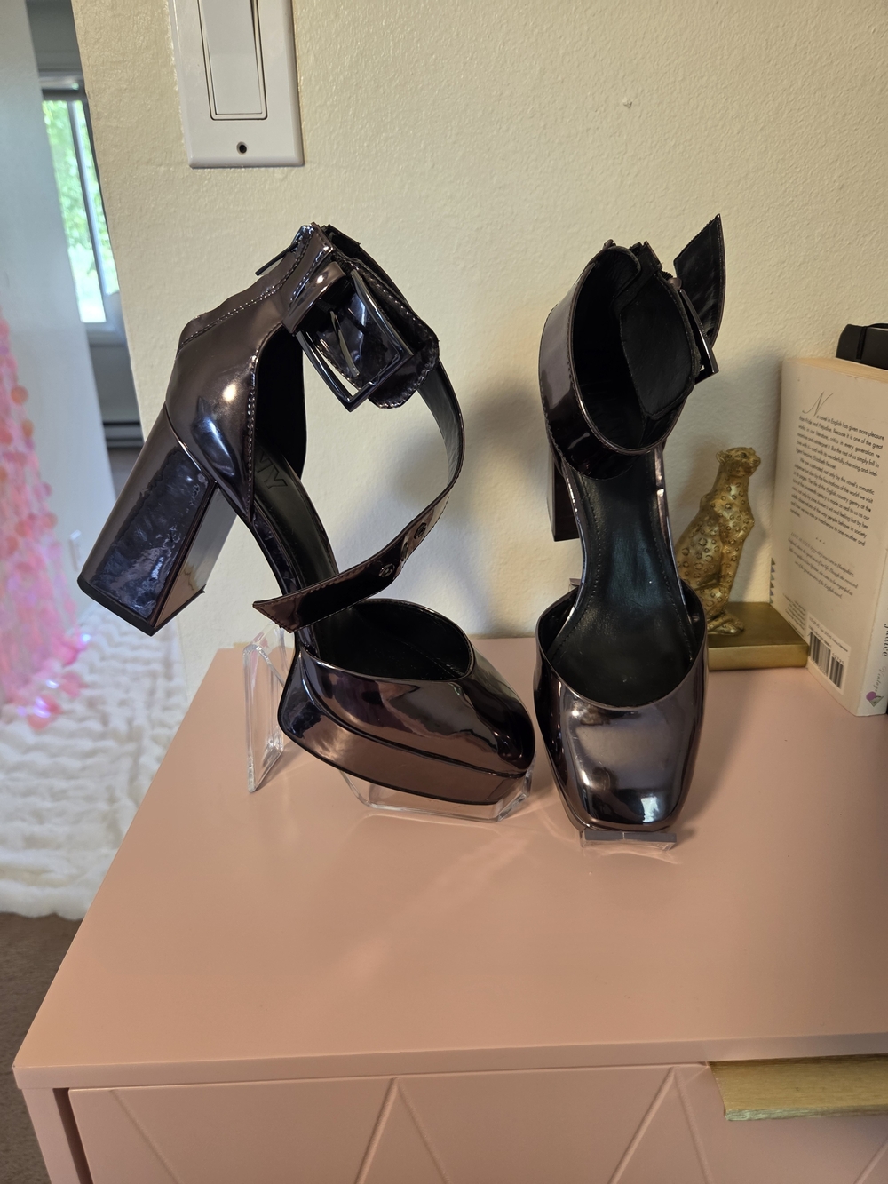 DKNY Metallic Brown Block Heel Platform Sandals